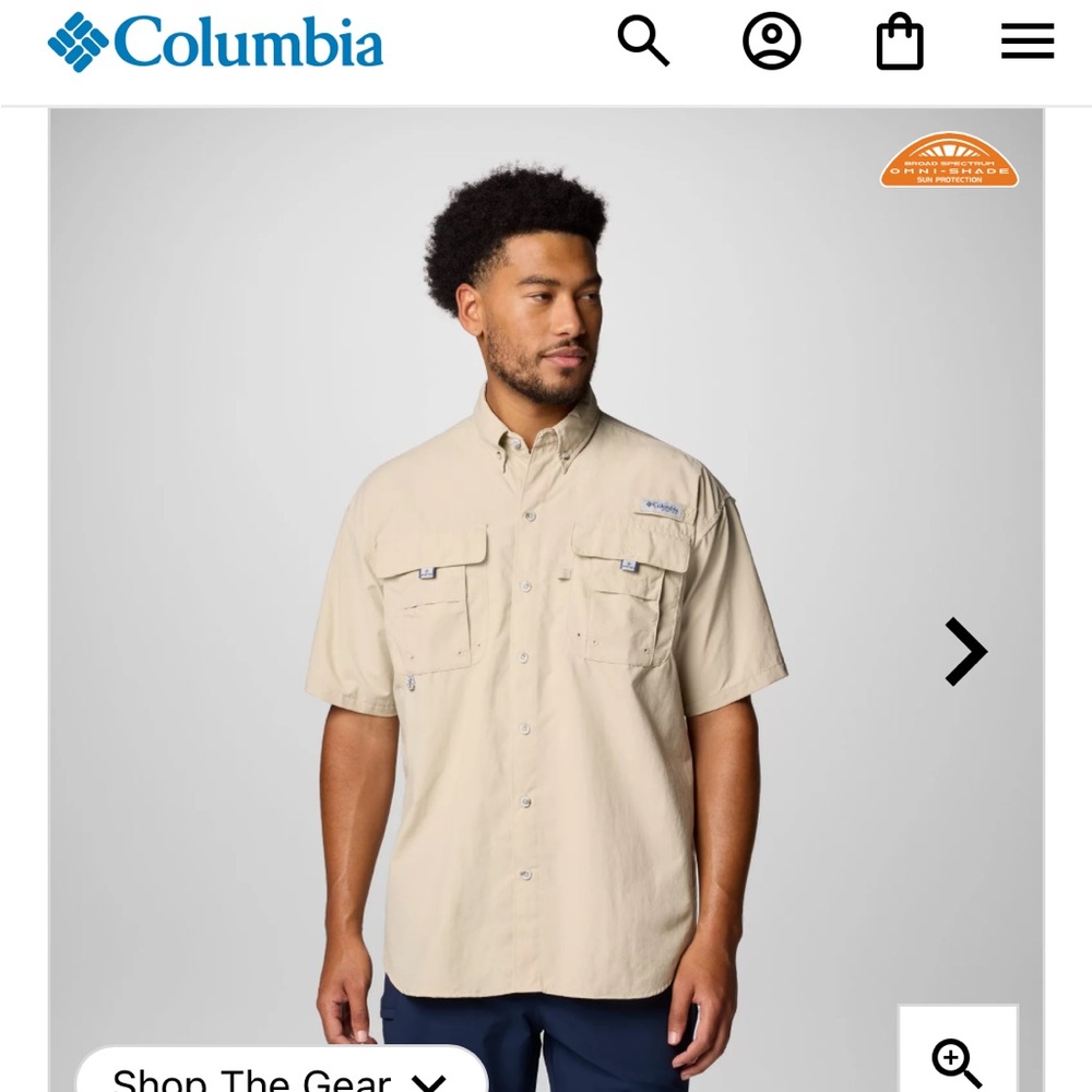 Columbia Men's PFG Short Sleeve Button Up Collar Shirt size XL color Tan